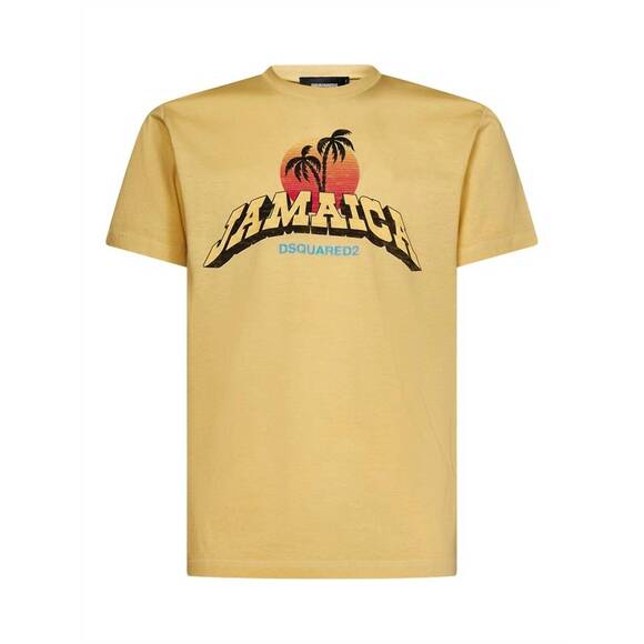 NEW DSQUARED2 men's crewneck cotton jersey t-shirt in yellow